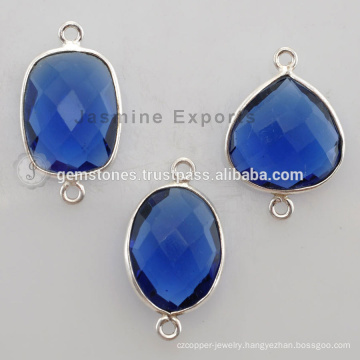 Wholesale 925 Sterling Silver Bezel Setting Connectors, Blue Sapphire Quartz Natural Gemstone Connectors